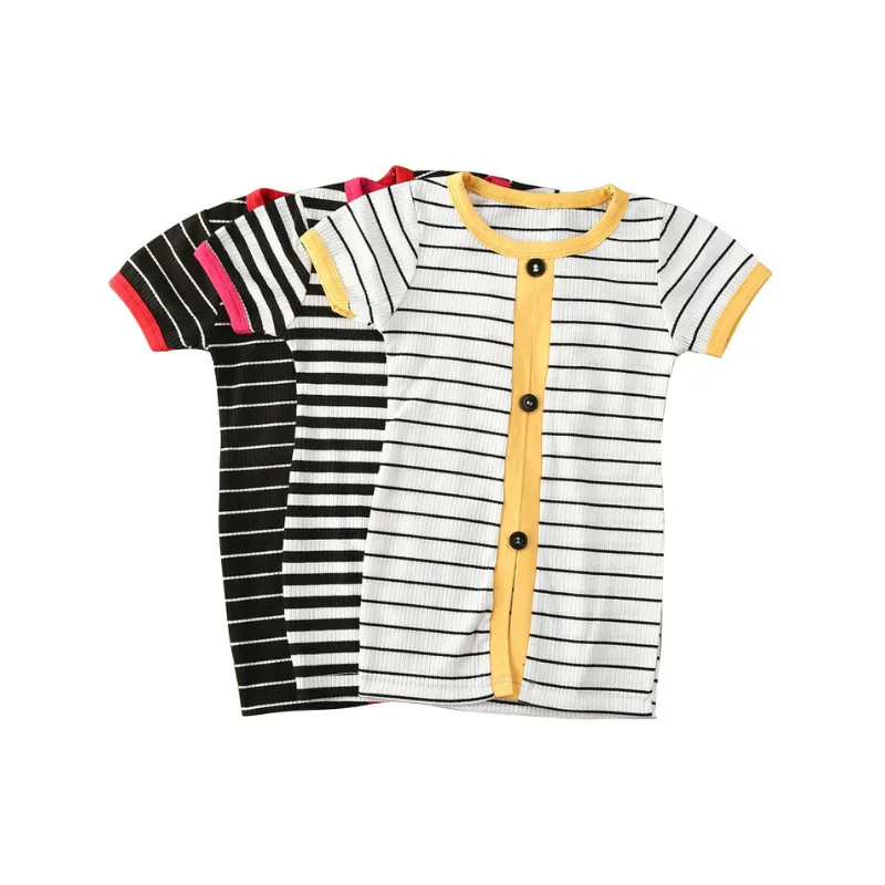 

Summer Cute Baby Girls Dress Striped Short Sleeve Mini Dress Button Sundress 0-5Y
