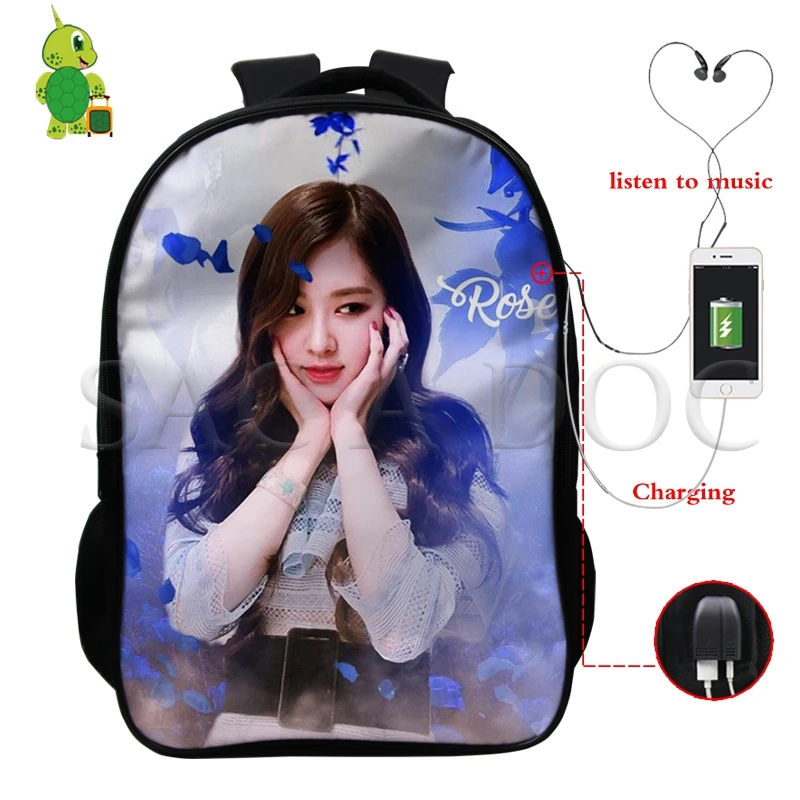 2 Рюкзак Mochila Kpop, черный, розовый, USB зарядка, рюкзак Kill This Love Rose/Lisa, женский, мужской, многофункциональный, школьный рюкзак, дорожные сумки - Цвет: 2