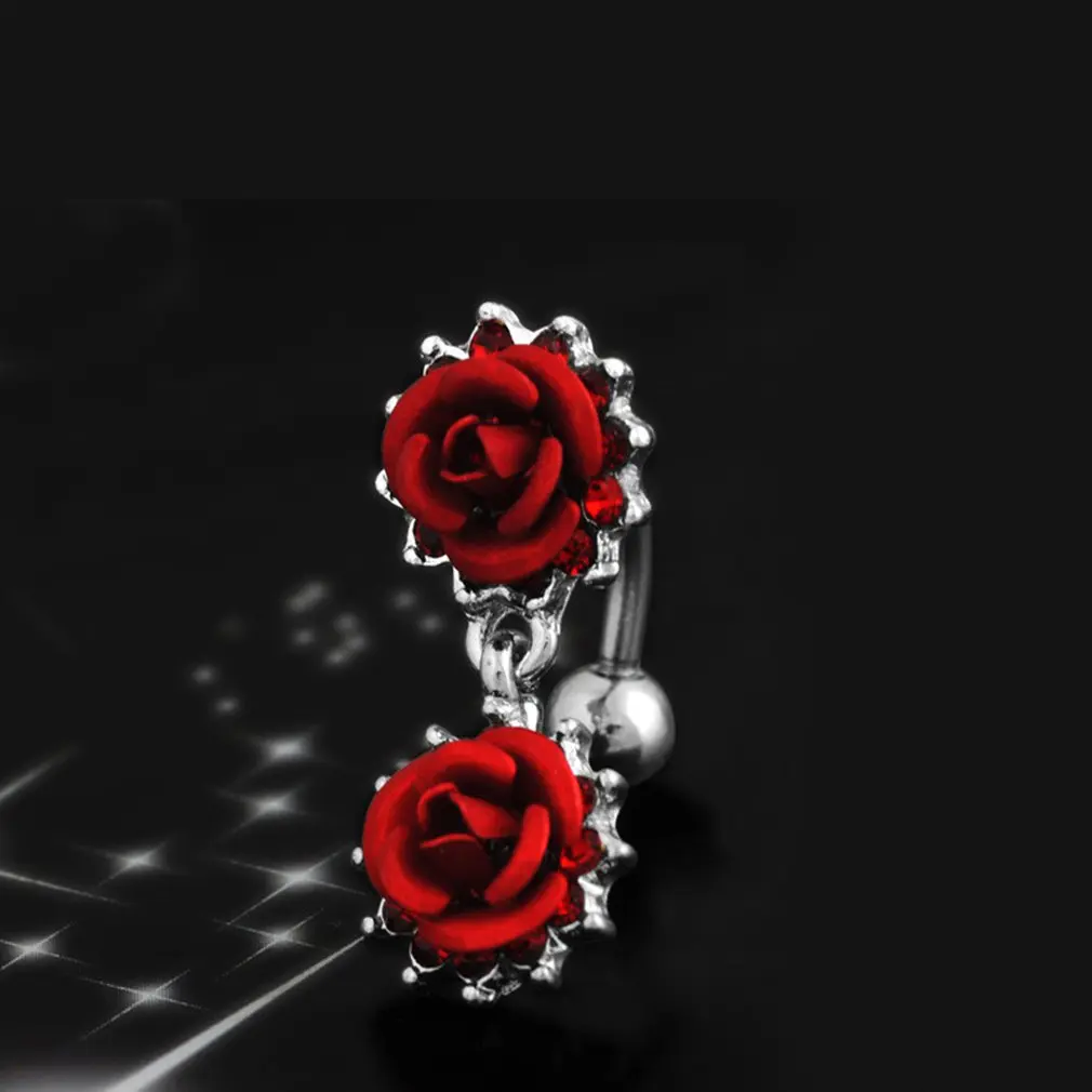 Q00932 Retro Fashion Flower Inverted Belly Button Crystal Rhinestone Belly Button Rings Navel Piercing