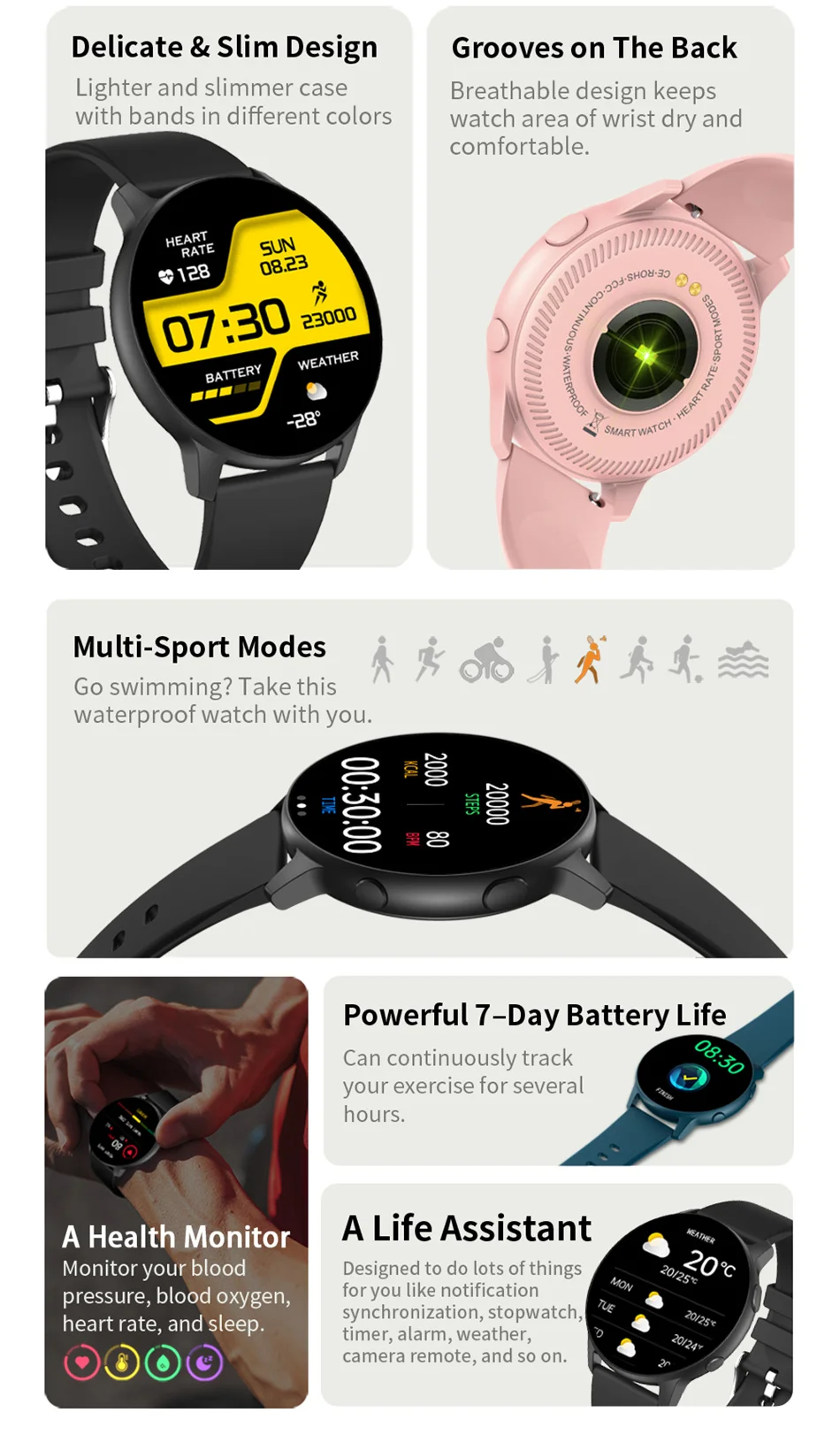2021 New Ladies Smart Watch Full Touch Screen Sports Fitness watch IP68 waterproof Bluetooth For Android iOS Smartwatch Women