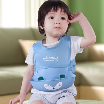 

Children's Silicone Bib Baby Portable Cartoon Bib Foldable and Adjustable Waterproof and Oil-proof Rice Pocket Toddler Stuff