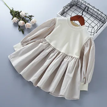

2020 fashion girls Dress Autumn Pure cotton children's dress Stitching solid color casual dress for Girl's clothes 3-10 yrs