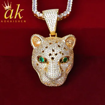 

Animal Leopard head Pendant Necklaces Gold Color Bling Cubic Zircon Men's Hip hop Necklace Rock Jewelry