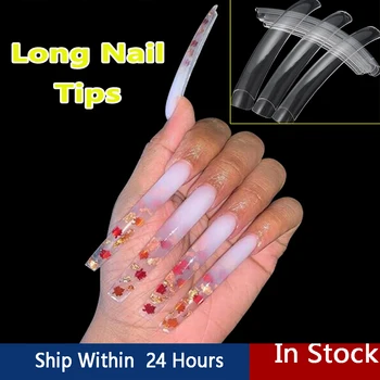 

10*10pc WhiteTransparent Half Well Full CoverNatural Nail Tips Acrylic UV Gel French False Nail Manicure DIY Art Fake Long Tip