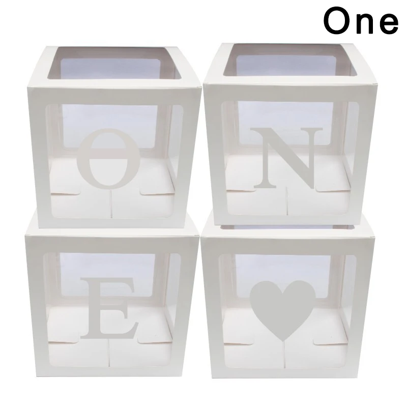 Newly Sale 4Pcs/Set Baby Shower Party Decor Balloon Box Transparent Cardboard Box Xmas Gift S7 #5