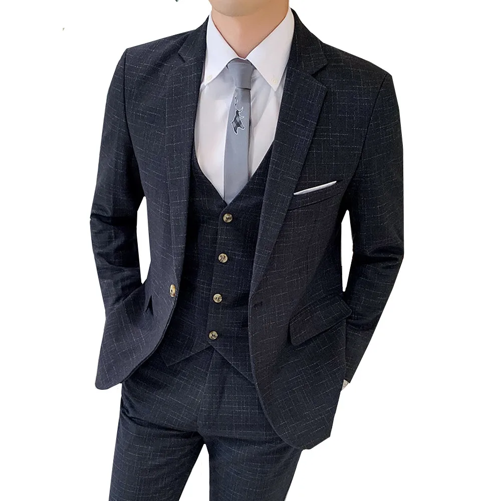 

3 Pieces Suit Male Wedding Costume 2019 Slim Fit Mens Suits Elegant Formal Work Groomsman 3pcs Wedding Suit Large Size S-4XL
