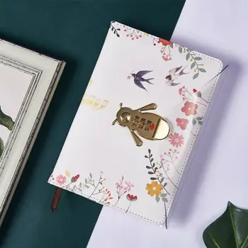 

Flower Notebook with Password Lock Leather Travel Sketching Diary Planner Notepad for Business Writing