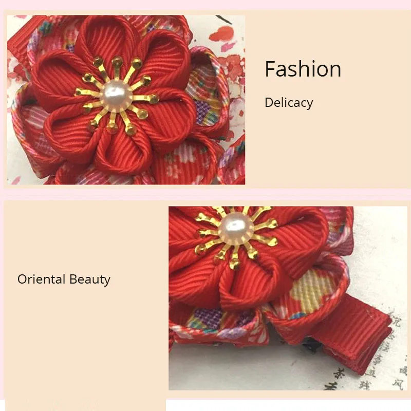 2 шт. Maru-tsuami Kanzashi Цветочные кисточки Сакура заколка для волос традиционный японский стиль кимоно аксессуар Гейша ручной работы HW043
