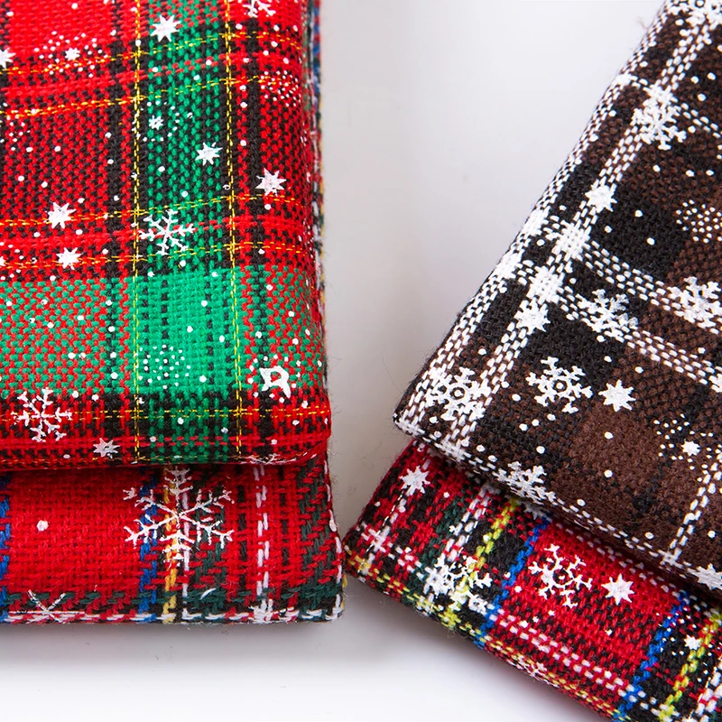 Полиэфирная хлопковая Рождественская Клетчатая Ткань трикотажная ткань Заказная Снежинка Печать Лоскутная Рождественская декорация пэчворк