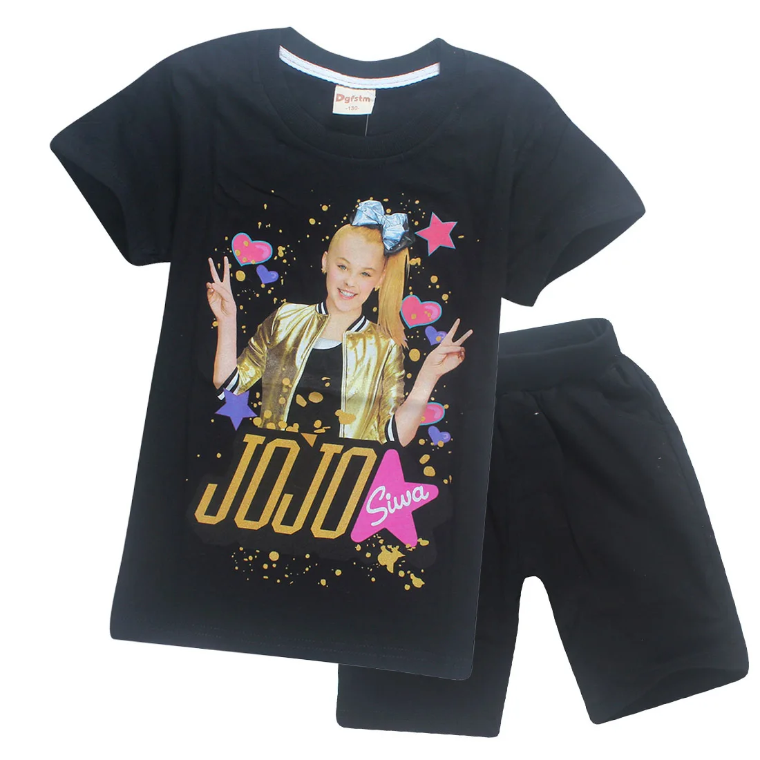 JOJO SIWA/ Детские футболки хлопковые футболки для маленьких девочек комплекты с короткими рукавами для мальчиков и девочек футболки Одежда для девочек 10-12 лет - Цвет: S8356-black