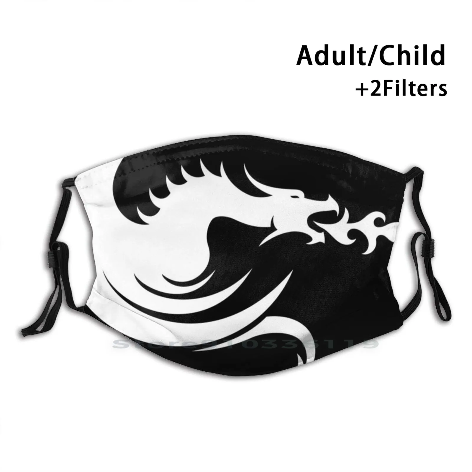 Tribal Flying Dragon With Flames Design White Print Reusable Mask Pm2.5 Filter Face Kids | Аксессуары для одежды