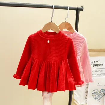 

Korean Toddler Girl Christmas Dress Outfits Pleated Solid Red Dress for 1 2 3 Yrs Baby Girls Kids New Year Fashion Clothing
