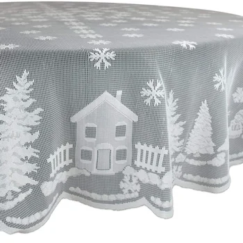 

White Snowflake Christmas Tree Lace Round Tablecloth for Wedding Parties Baby Showers Banquet Rustic Home Decor 70 Inches