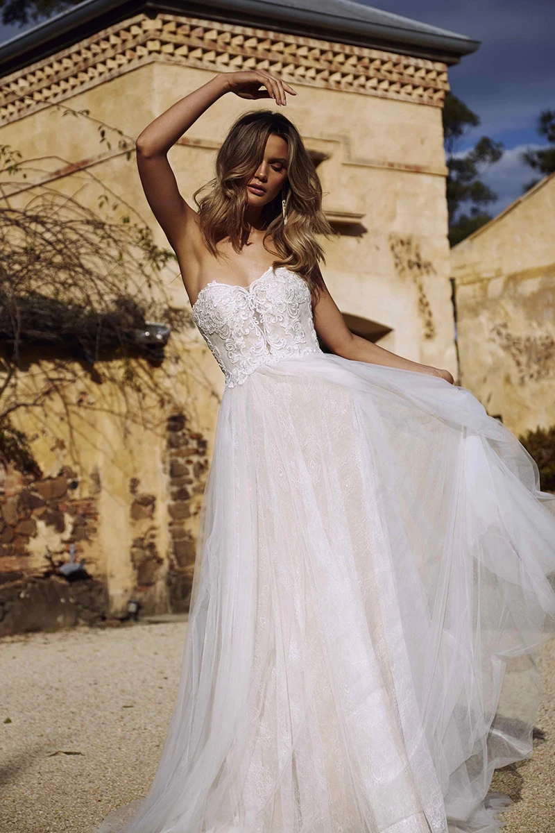 Сексуальное Милое ТРАПЕЦИЕВИДНОЕ свадебное платье Robe De Mariage Deatachable с открытыми плечами Кружевная аппликация богемный свадебное платье размера плюс