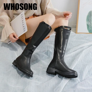 

Autumn Women Motocycle Shoes Woman Real Leather Boots Ladies Soft Knee High Boots Female Black Brand Boots Fashion Riding Botas