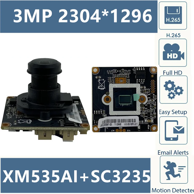 Плата модуля XM535AI + SC3235 3MP IP-камеры с объективом M12 2304*1296 @ 20fps 1920*1080 25fps Onvif CMS XMEYE P2P