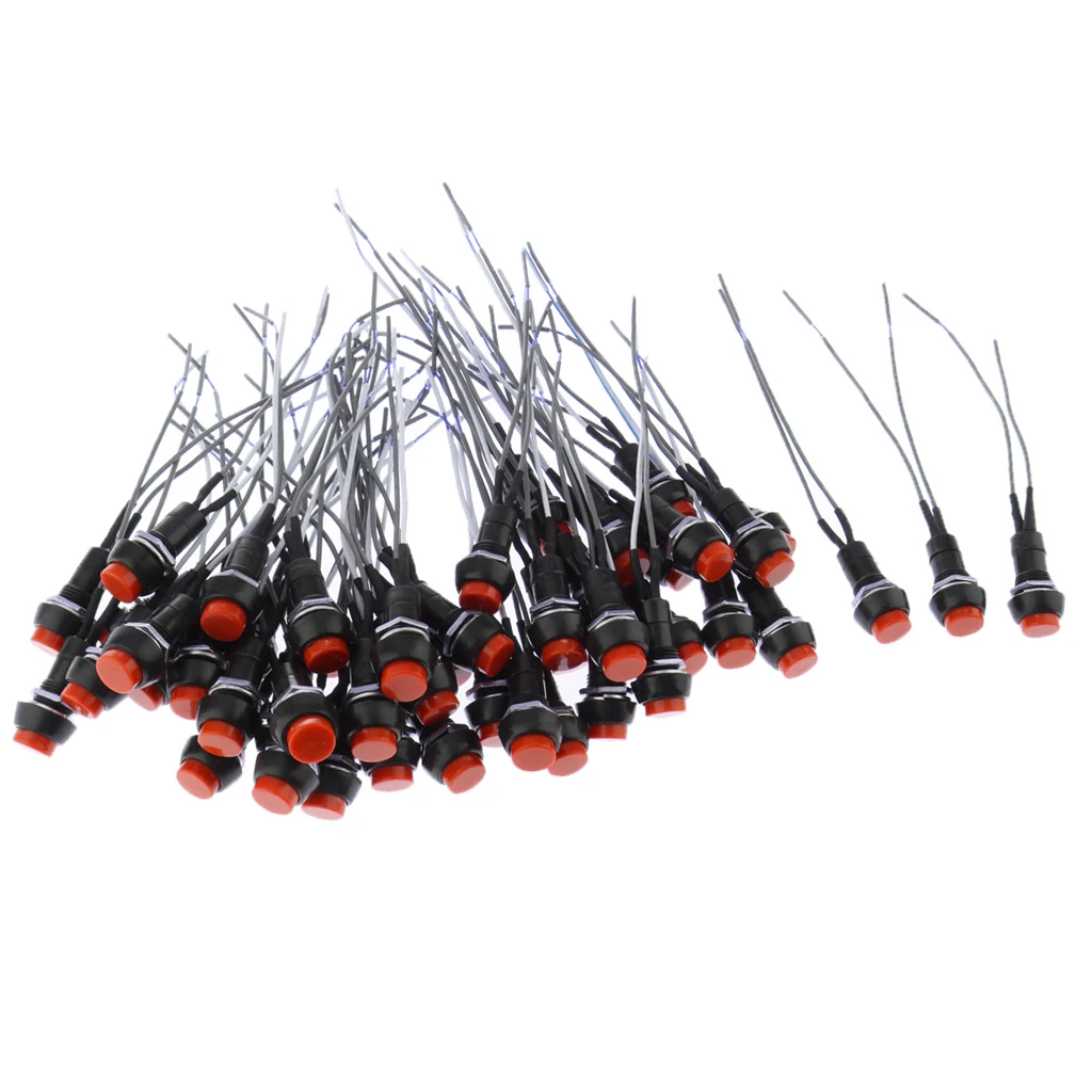 10mm Red Round Wired Car Horn Momentary Push Button Switch 50pcs for Car
