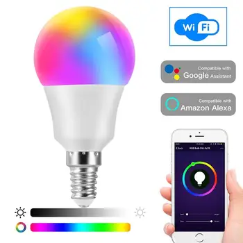 

VV6-S Cellphone WiFi Voice Control RGB Dimming Multicolor Smart Light Bulbs 6W E14 Work With Alexa Google Home Assistant