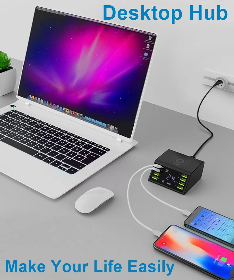 Qi Беспроводное зарядное устройство 60 Вт Светодиодный дисплей USB быстрая зарядка 3,0 быстрозарядная станция для iPhone X 8 samsung s9 huawei Nexus Mi адаптер