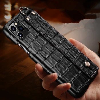

for iphone 11 pro max Case Genuine Leather Back Case Wrist Strap Hand Band for iphone 7 8 6 6s plus for iphone X XS XR XS MAX SE
