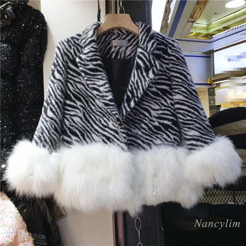 

Faux Fur Coat Women Zebra Pattern Long Sleeve Lapel Slim Fit Thickened Jacket Lady Streetwear 2020 Autumn Winter Nancylim