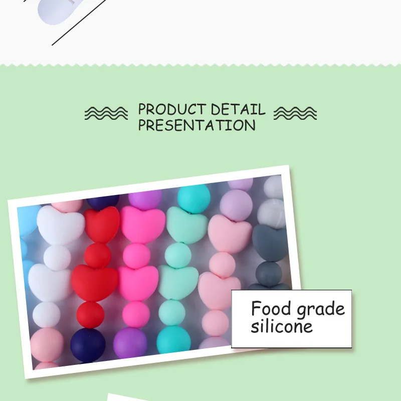 Colorful Silicone Pacifier Clip Silicone Loose Beads Molar Love beads Chupetero Chain For Infant Feeding Toddle Chew Toy Clips