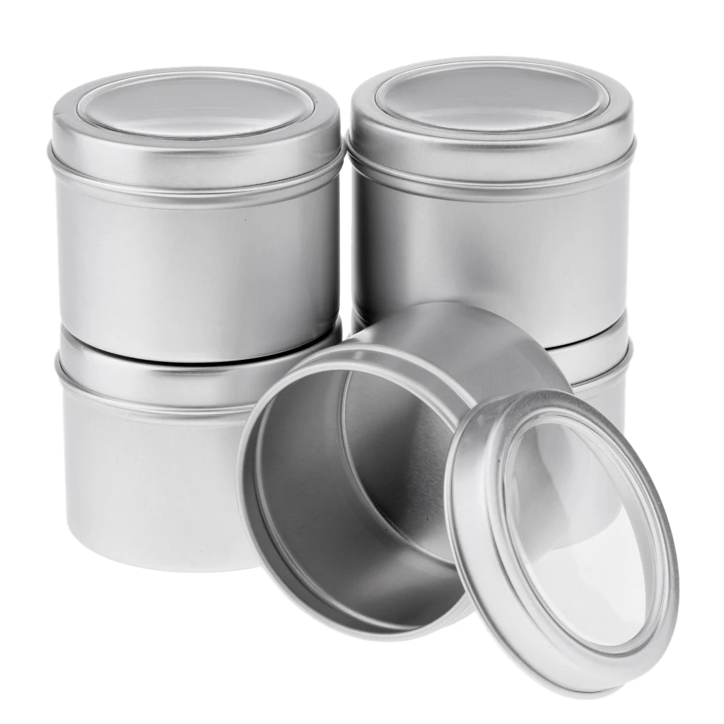5pcs 60ml Empty Cosmetic Pots Lip Balm Container Jar Small Powder Silver Aluminum Tins with Clear Lid