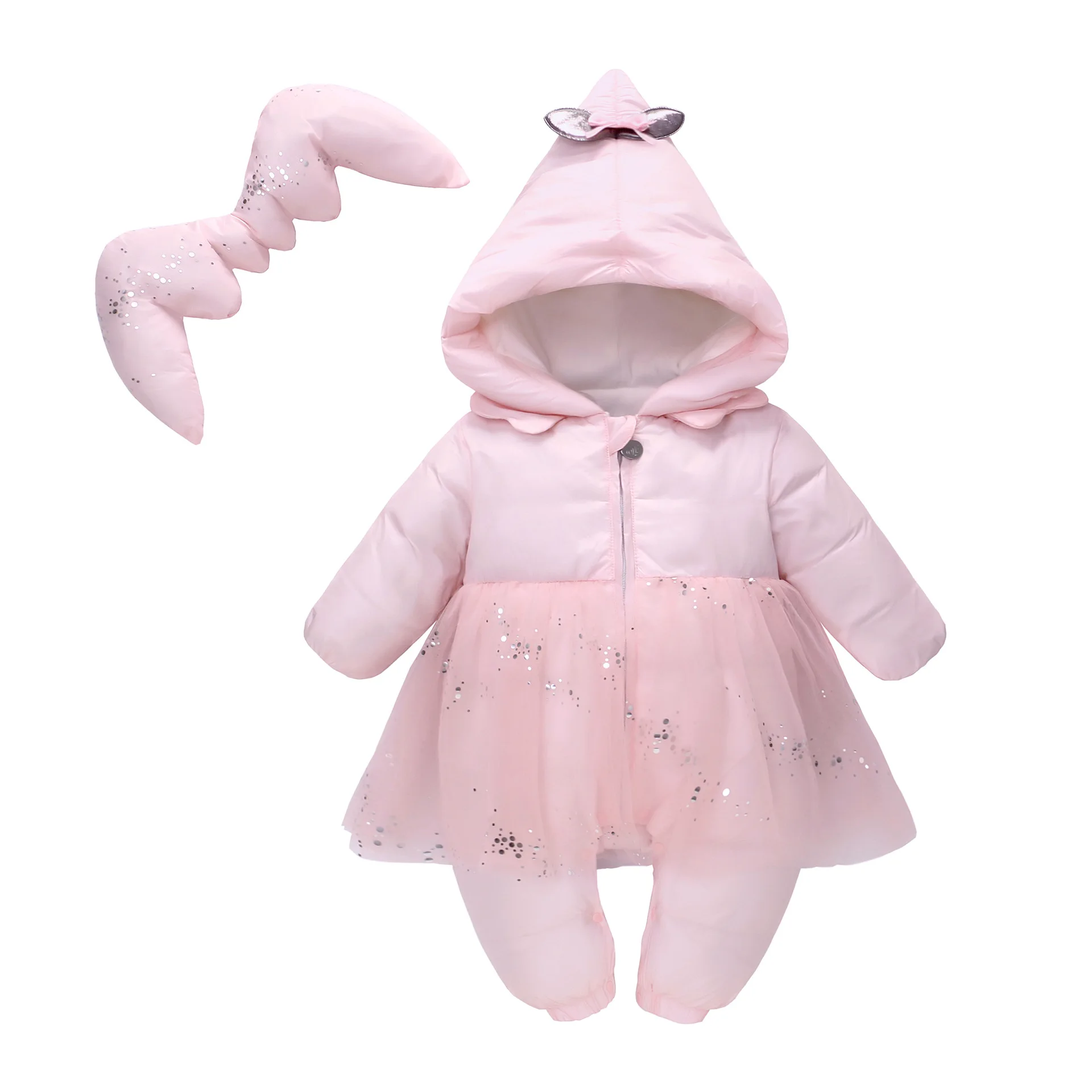 

Baby Girls Winter Snowsuit Princess Warm Jumpsuit with Angel Wings Overalls for Girls Cute Cartoon Hooded Outerwear