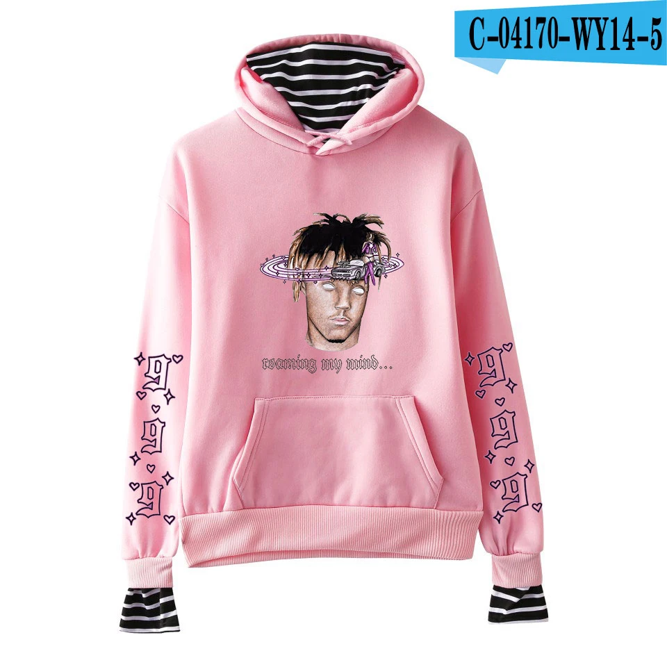 Juice Wrld Толстовка с длинным рукавом Harajuku в полоску Juce Wrld Толстовка Kpop Fake two Hoodies Толстовка для мужчин/женщин Весна хип-хоп R.I.P - Цвет: pink