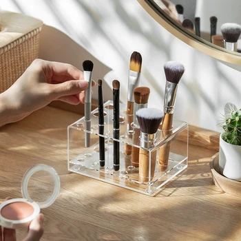 

Acrylic Clear Cosmetic Brush Display Stand Makeup Brush Holder Makeup Brush Organizer Case Jewelry Display