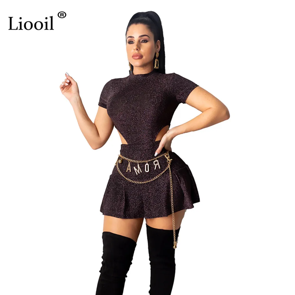 Liooil комплект одежды из двух предметов, сексуальное облегающее мини-платье для женщин с длинным рукавом и круглым вырезом, высокая талия, вечерние облегающие платья для ночного клуба