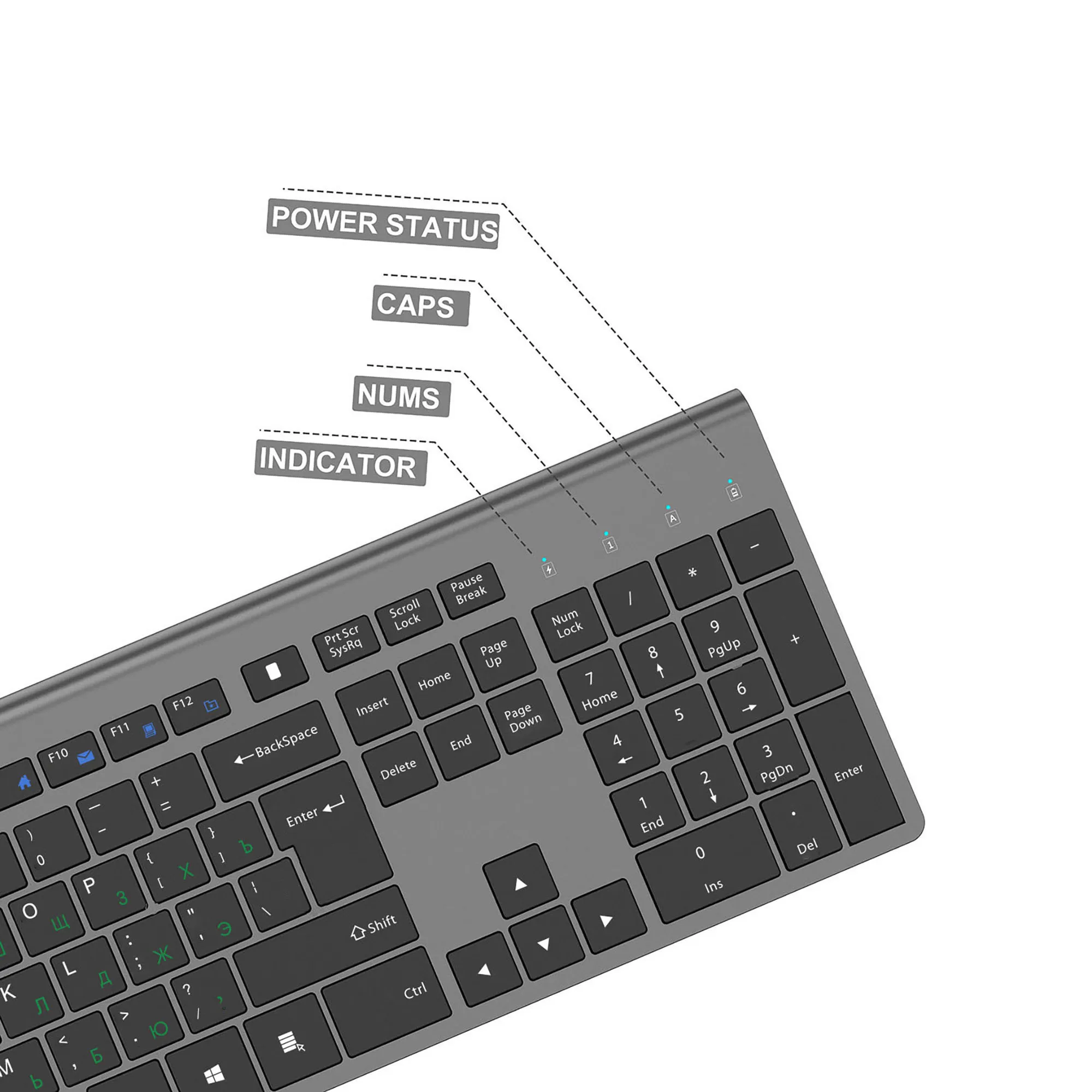 Mouse e Teclado sem Fio Bateria Recarregável Conexão Estável 2.4 Gigahz Tamanho Integral Layout Russo Preto Cinza Prata Branco - Imagem 4