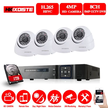 

Dome 4MP CCTV Surveillance Kit Security Camera System 4ch DVR NVR 5MP NVR Video Output 40m night vision camera P2P VIEW