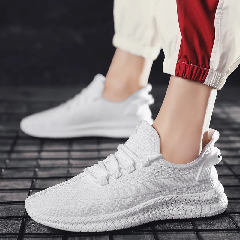Breathable Mesh Men Sock Sneakers Outdoor Comfortable Fitness Trainers Walking Athletic Sport Tennis Shoes Tenis Masculino White