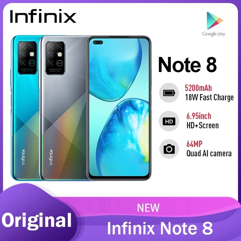 Infinix-teléfono inteligente Note 8, versión Global, 6GB, 128GB, pantalla HD de 6,95 pulgadas, batería de 5200mAh, carga rápida de 18W