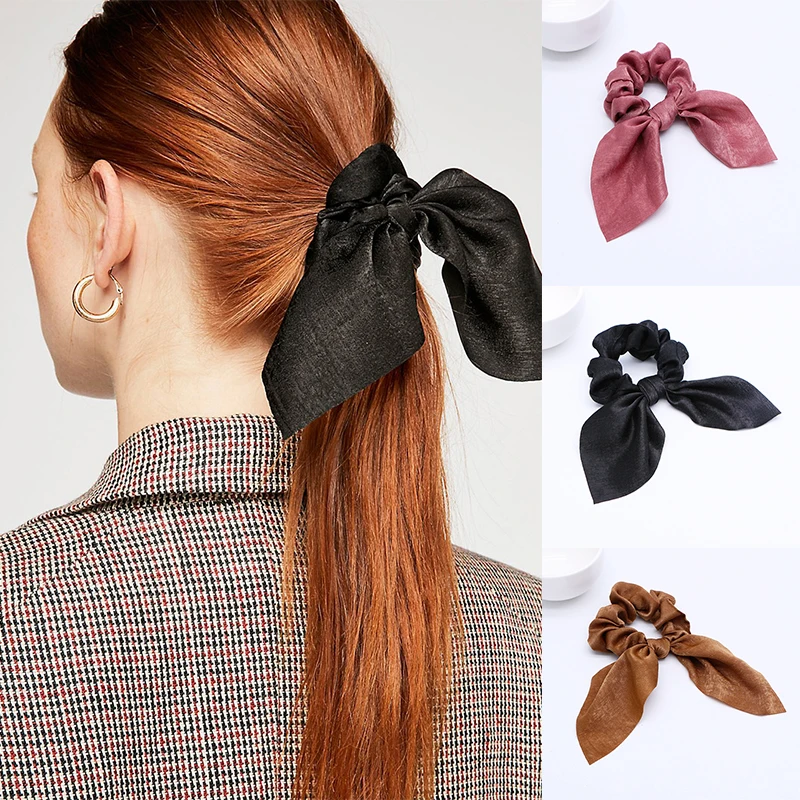 

Bow Solid Color Elastic Hair Band High Elasticity New Rabbit Ear Ribbon Sweet Rubber Band Ponytail Holder Hair Accessories