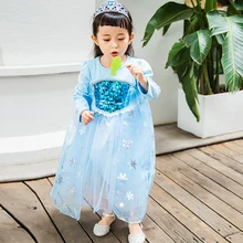 Одежда на Хэллоуин и Рождество; платье Эльзы; зимнее платье для девочек; милый костюм принцессы; хлопковое бархатное платье с длинными рукавами и вырезом лодочкой; B6