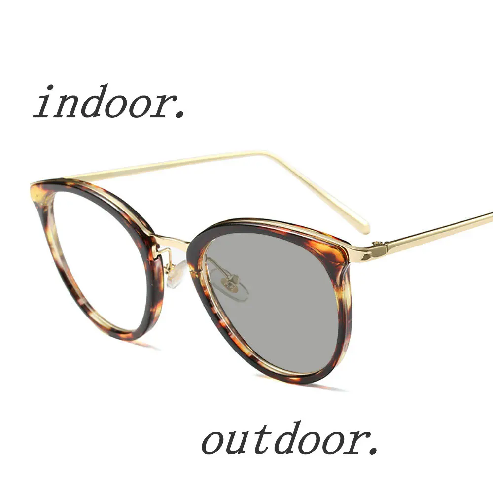 Round Anti-UV Finished Optical Eye Glasses Frames Myopia Lens For Women Men Sun Photochromism Prescription Sunglasses Women NX - Цвет оправы: leoaprd-100