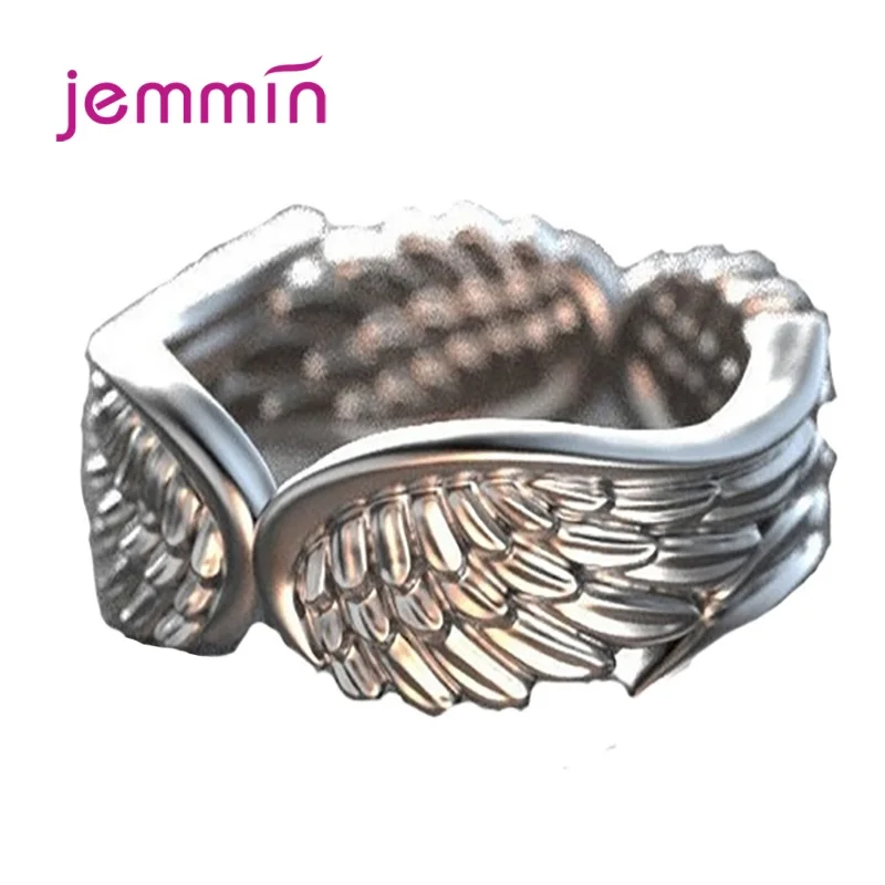 

High Quality Women Band Rings 925 Sterling Silver Trendy Double Angel Wings Feather Wrap Around Feather Unisex Wedding Bands