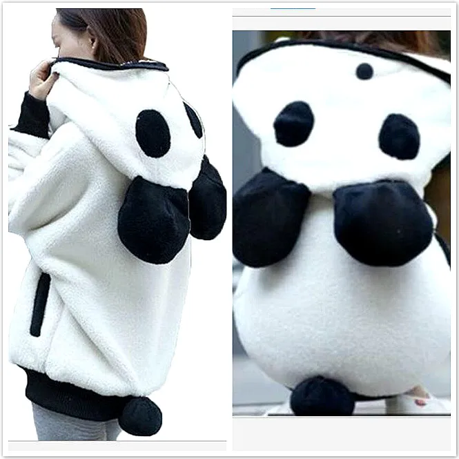 Winter Warm Hoodie Sweatshirts Women Lovely Plush Coat Hooded  Japanese panda coat teddy fox zipper panda ears student daughter