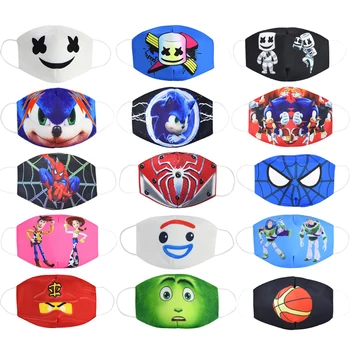 

Sonic Spiderman Cotton Children Face Mask Kids Cartoon Toy Story AntiDust Face Mouth Superhero Reusable Breathable Protective