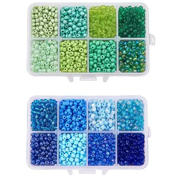 

2 Set Transparent Round Glass Seed Beads 4MM Multicolor Box Set Blue & Green