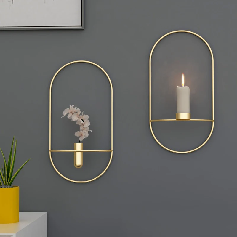1Pc 3D Modern Art Iron Candle Holder Wall Mounted Hanging Banquet Party Home Decor XH8Z