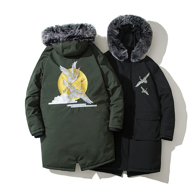 New Winter Jacket Fur Collar Hooded Military Down Jackets Coats Men Thicken Warm Long Parkas Casual Mens Embroidery Jacket