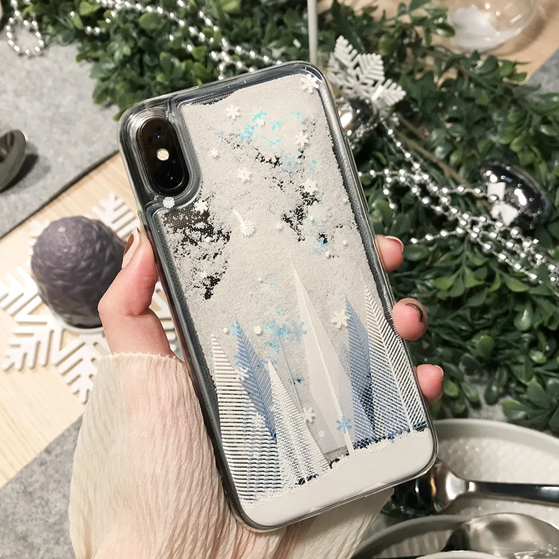 Модный Блестящий 3D чехол со снежинками рождественским кедром для iPhone 8, 7, 6, 6S Plus, динамичный жидкий зыбучий песок, твердый чехол для iPhone X, чехол