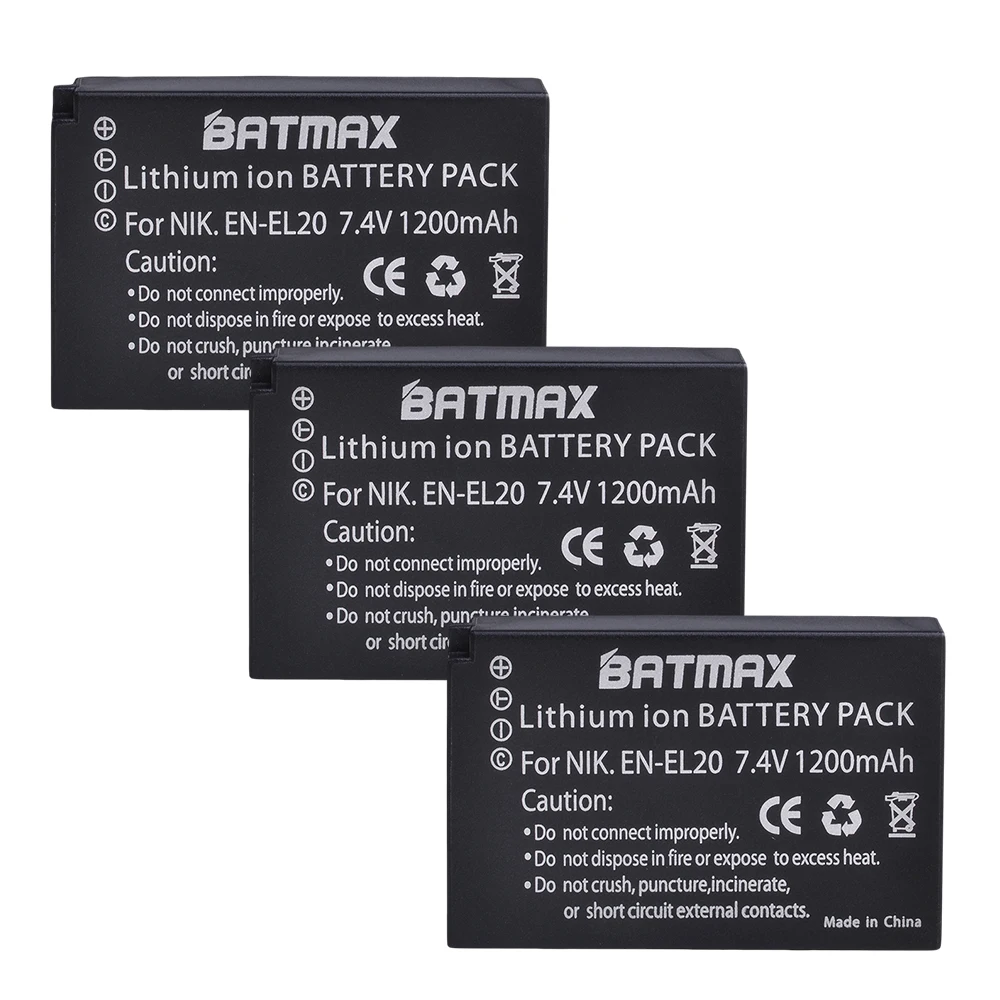 Batmax EN-EL20 EN-EL20A Battery+LCD USB Dual Charger with Type C Port for Nikon Coolpix P1000 Nikon1 J1, J2, J3 Nikon1 AW1 - Цвет: 3 battery