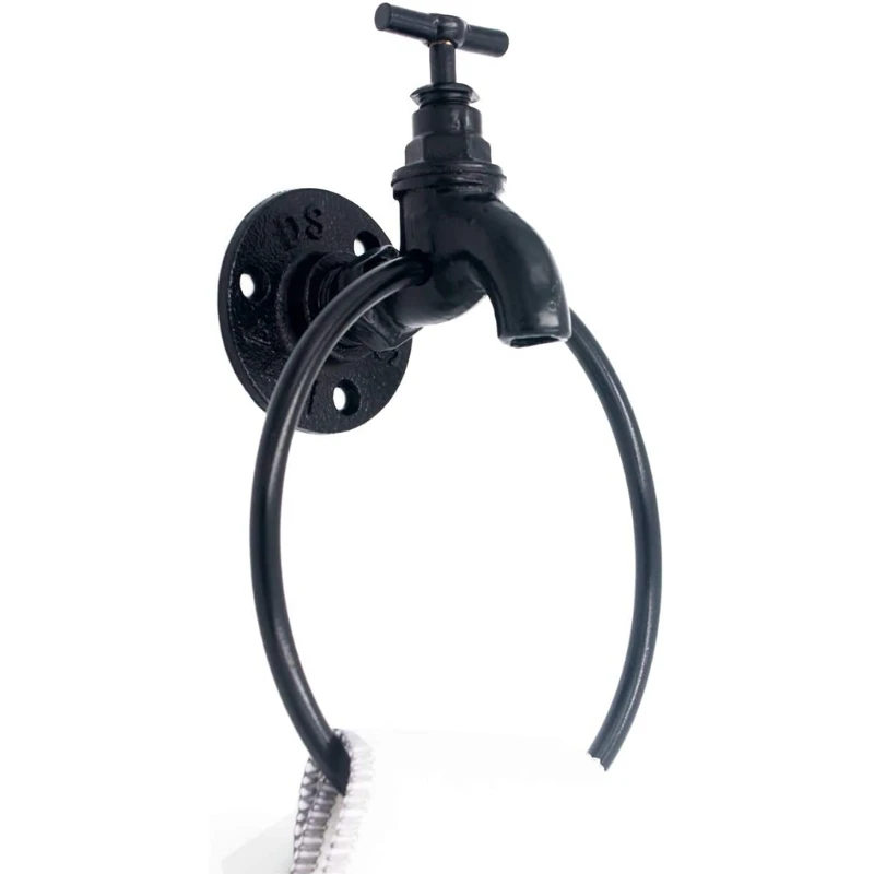Vintage Industrial Style Towel Ring Rustic Pipe Hand Towel Holder Wall Mounted Hand Rack for Bathroom Black bathroom towel ring,bathroom towel holder