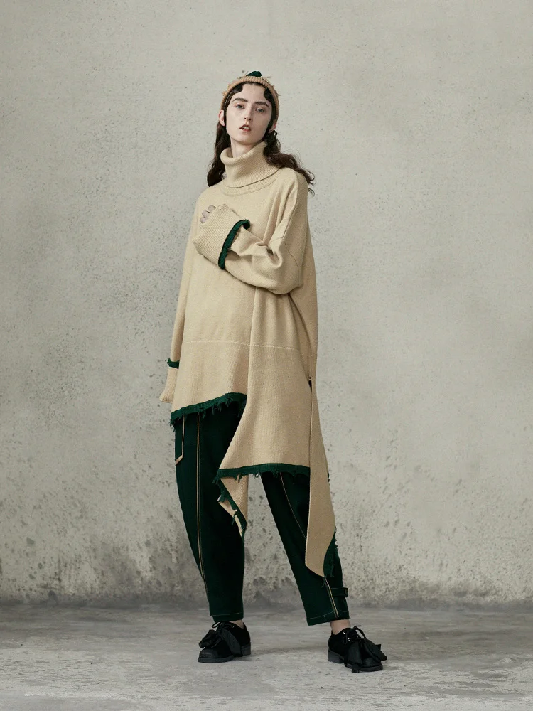 

IRINACH94 2019 Winter New Collection asymmetrical oversized long sleeve turtleneck sweater women