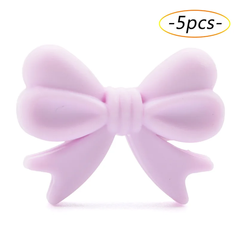 lavender fog LOFCA 5 шт. силиконовые бусины бант детский Прорезыватель еда без бисфенола-а класс Силиконовые Прорезыватели бусины кулон Жевательная цепочка для прорезывания зубов ювелирные изделия - Цвет: lavender fog