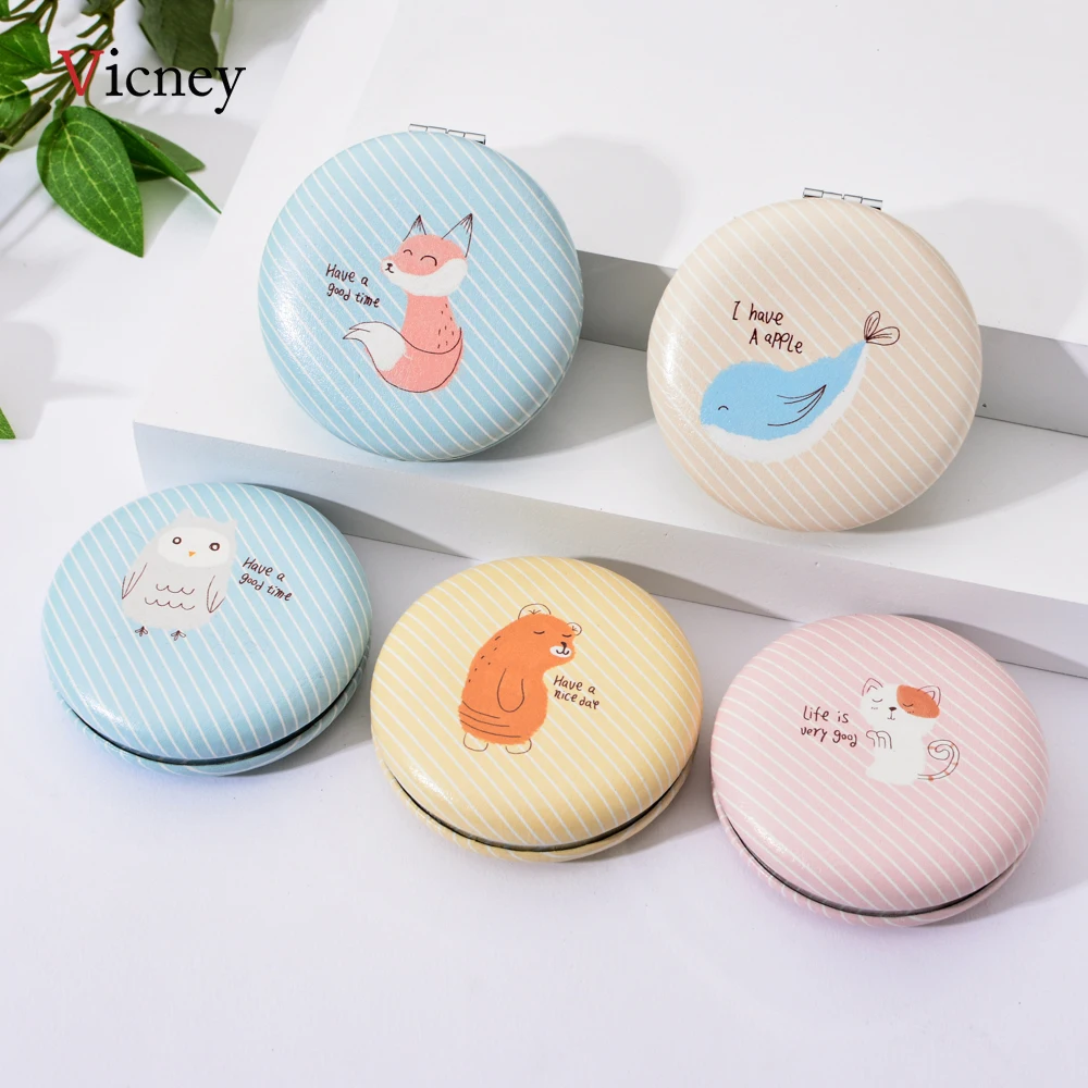 

Vicney 2019 New Mini Pocket Makeup Mirror fFashion PU Leather Cute Cartoon Animal Makeup Mirror Compact Beauty Double Mirror
